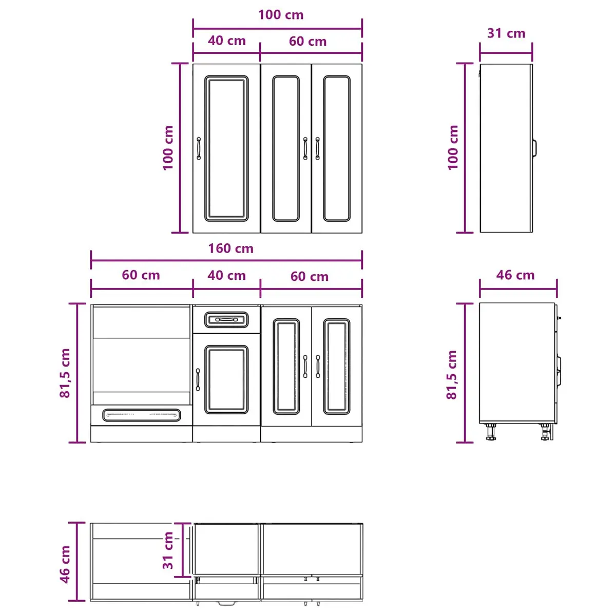 Kitchen Cabinet Unit White 5 Piece Engineered Wood Storage Organiser Adjustable