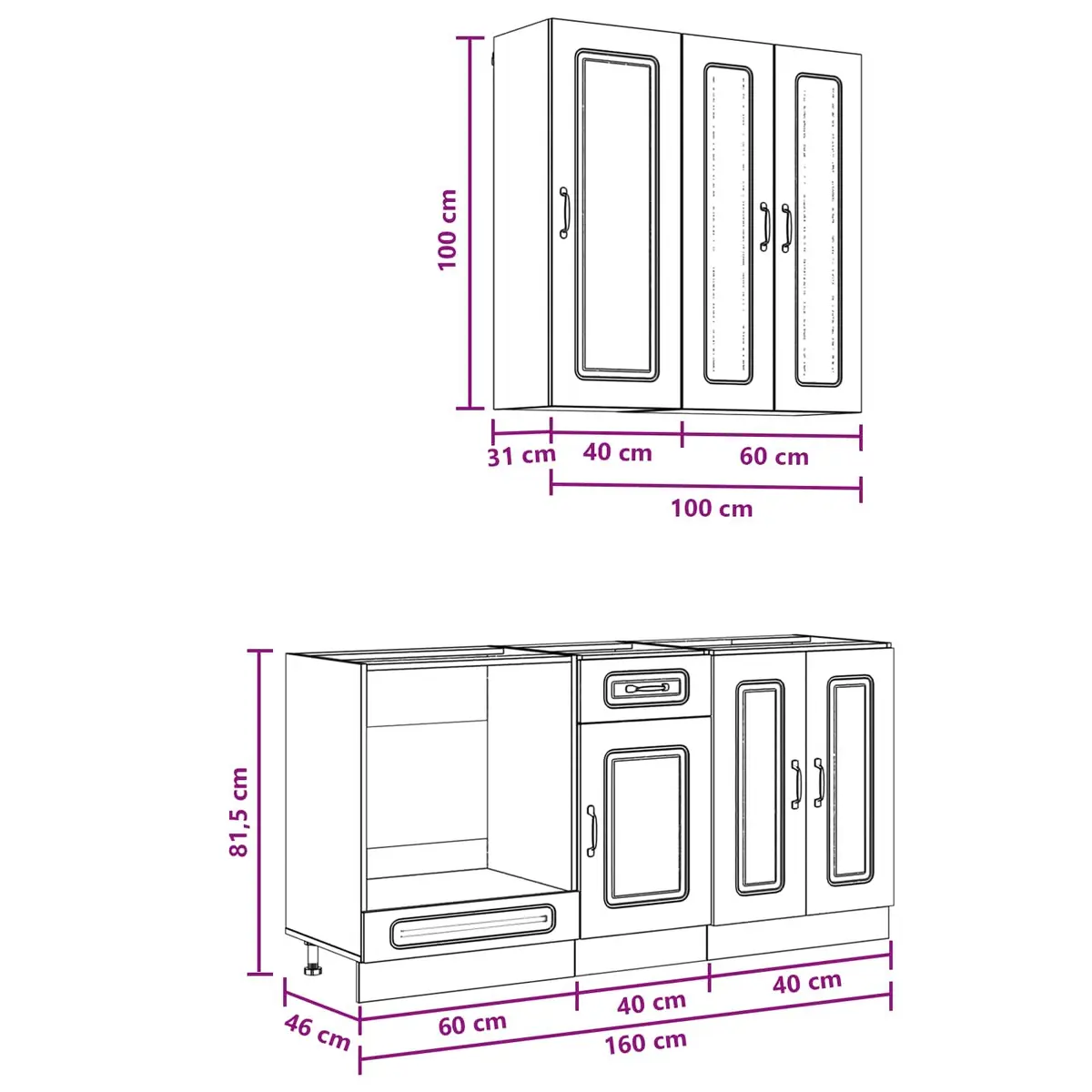 Kitchen Cabinet Unit White 5 Piece Engineered Wood Storage Organiser Adjustable
