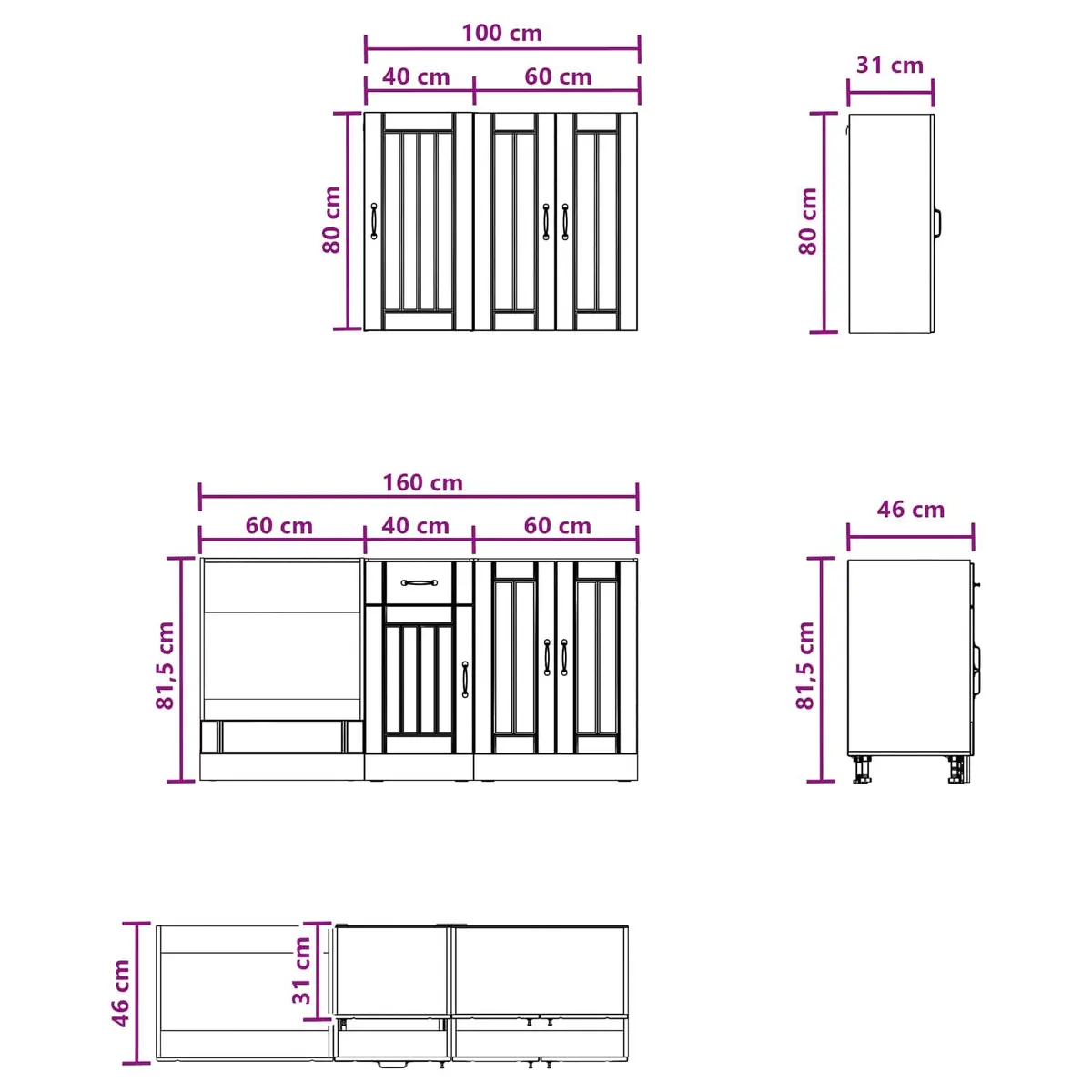 Kitchen Unit White 5 Piece Engineered Wood Storage Cabinet