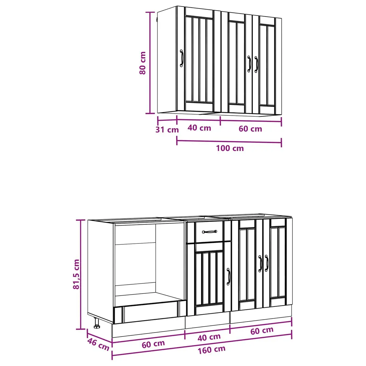 Kitchen Unit White 5 Piece Engineered Wood Storage Cabinet