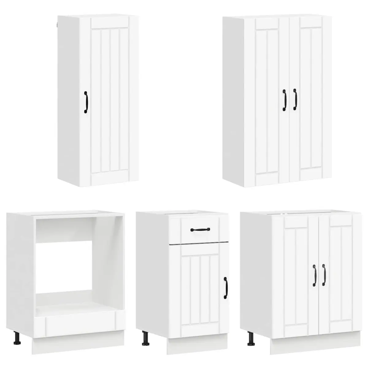 White Kitchen Unit 5 Piece Engineered Wood Storage Cabinet Set