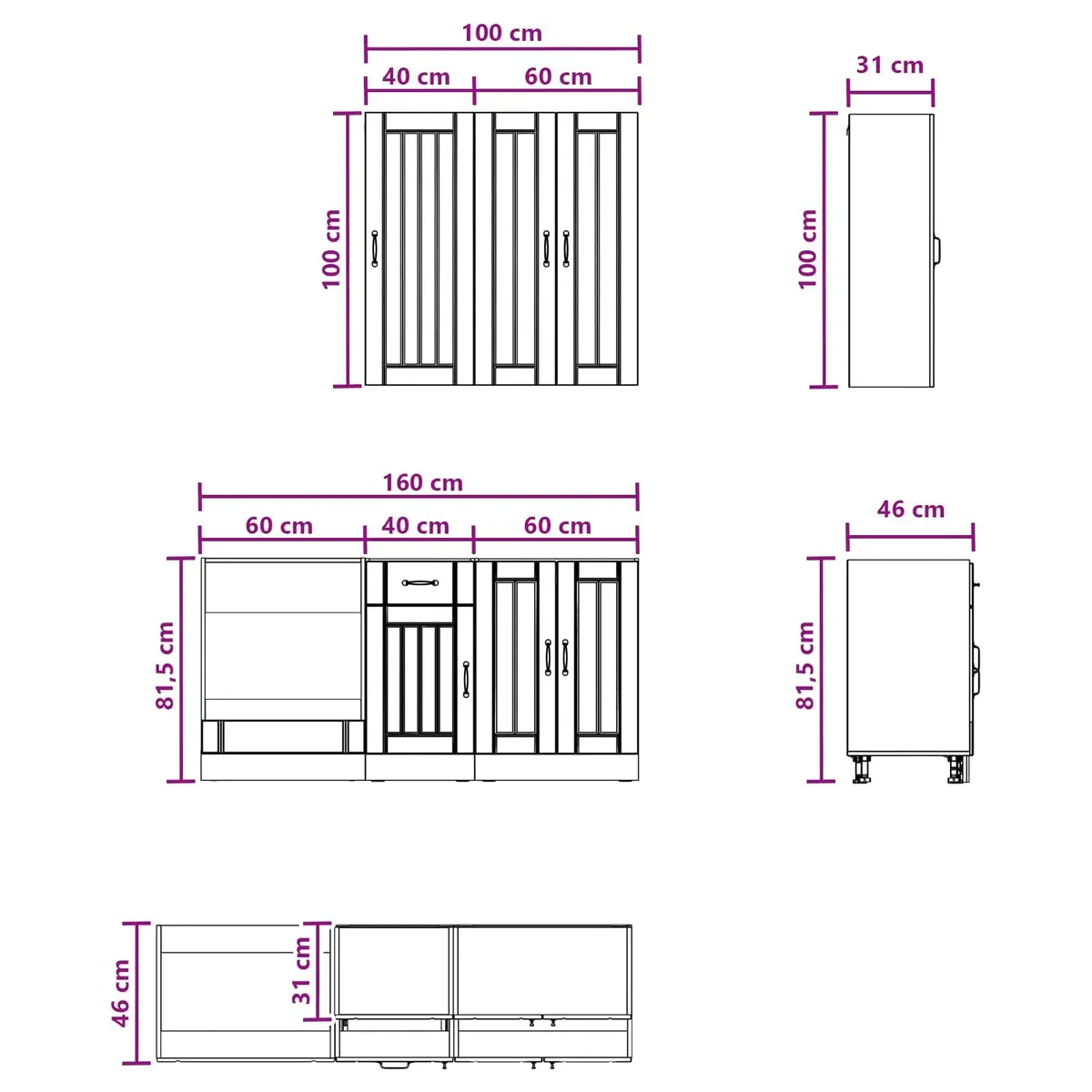White Kitchen Unit 5 Piece Engineered Wood Storage Cabinet Set