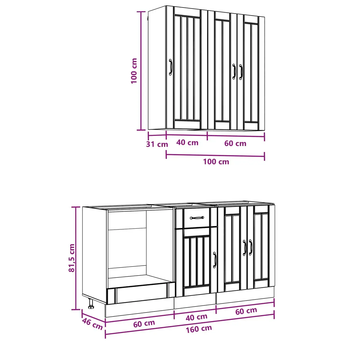 White Kitchen Unit 5 Piece Engineered Wood Storage Cabinet Set