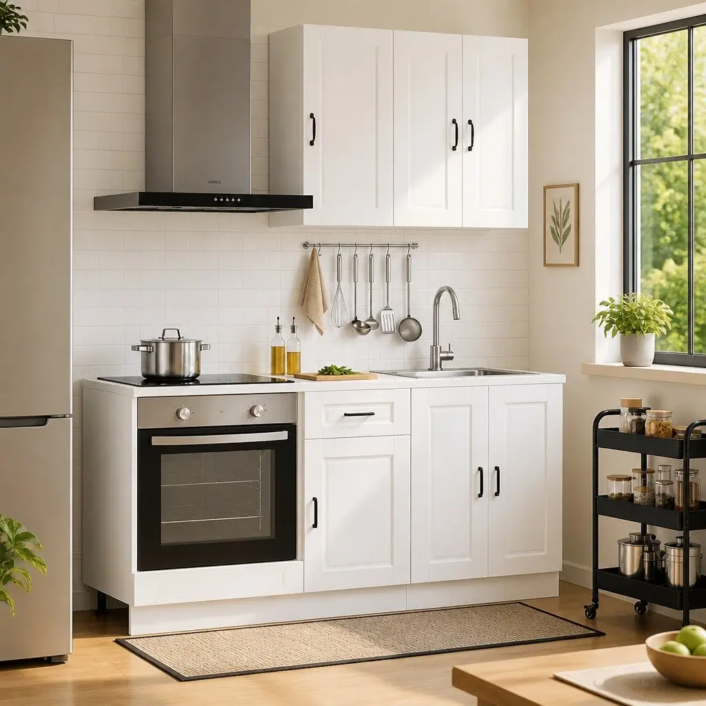 White Engineered Wood 5-Piece Kitchen Storage Unit