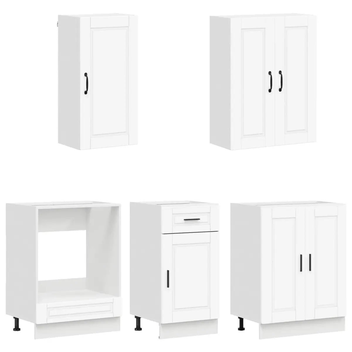 White Engineered Wood 5-Piece Kitchen Storage Unit