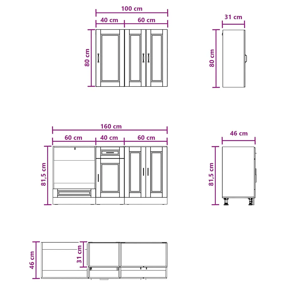 White Engineered Wood 5-Piece Kitchen Storage Unit