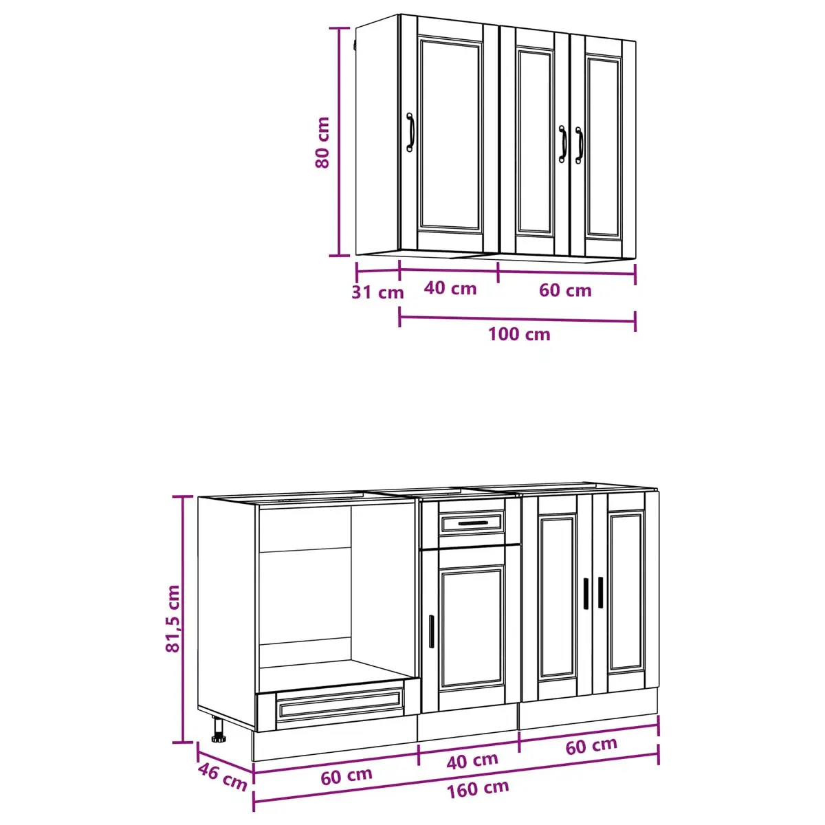 White Engineered Wood 5-Piece Kitchen Storage Unit
