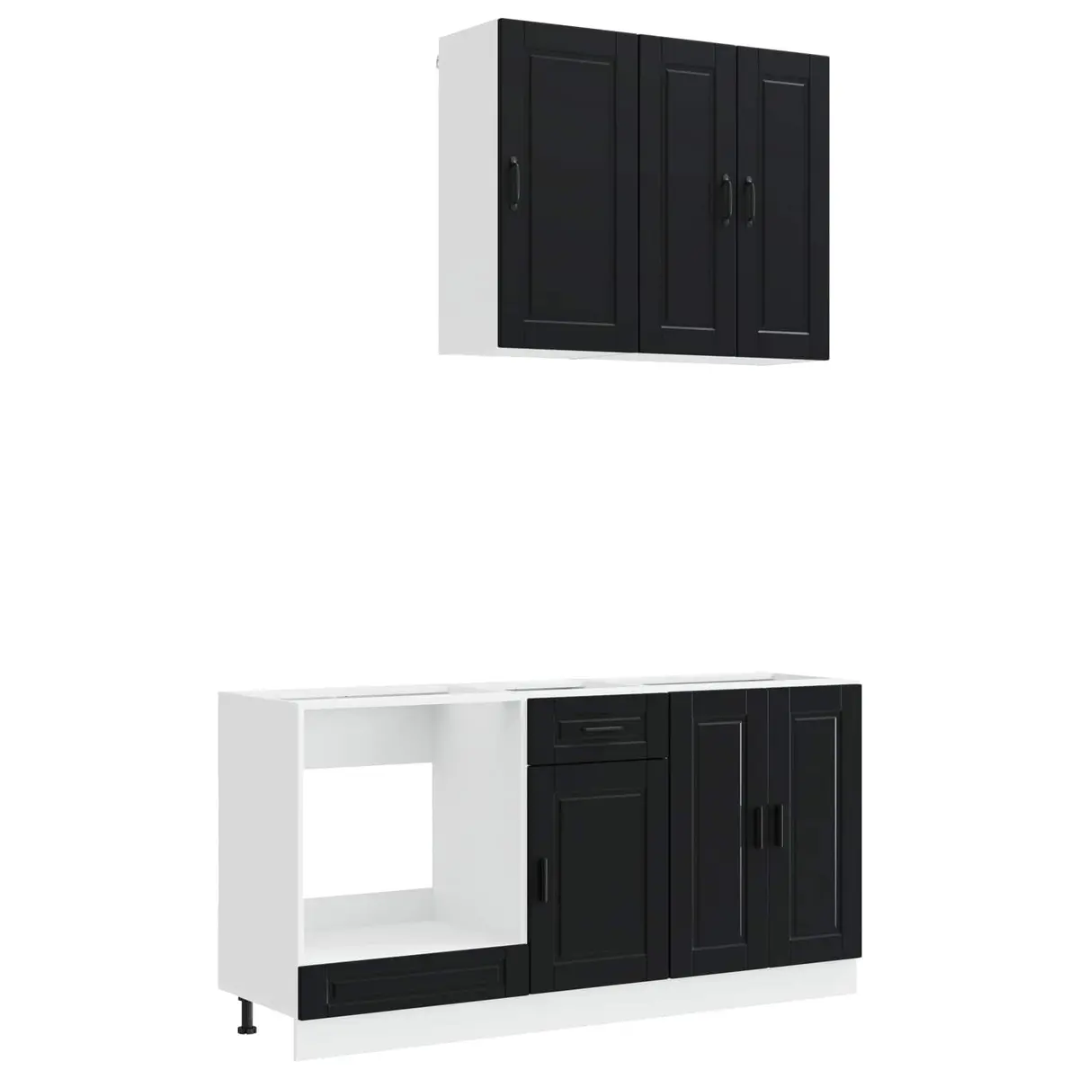 5 Piece Black Kitchen Cabinet Unit Engineered Wood Storage Furniture