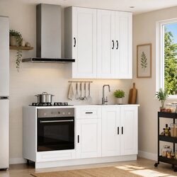 5-Piece White Engineered Wood Kitchen Storage Unit