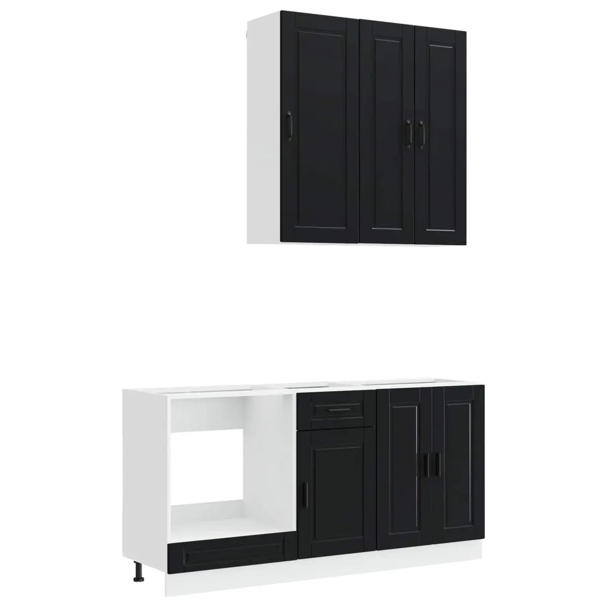 Black Kitchen Cabinet Unit 5 Piece Engineered Wood Storage Furniture