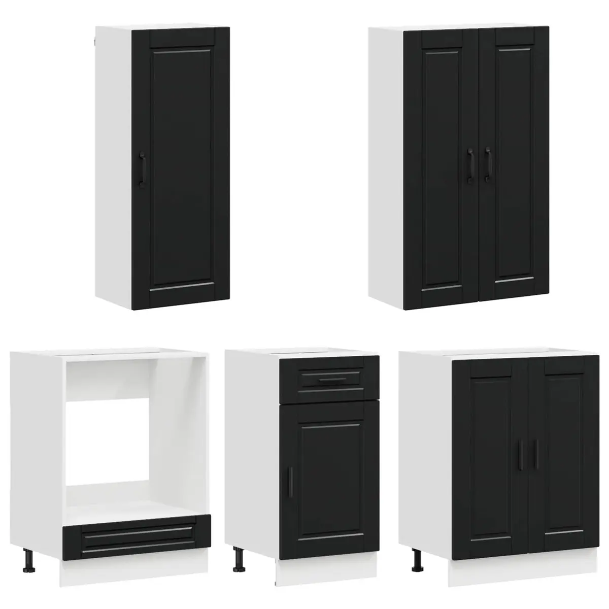 Black Kitchen Cabinet Unit 5 Piece Engineered Wood Storage Furniture