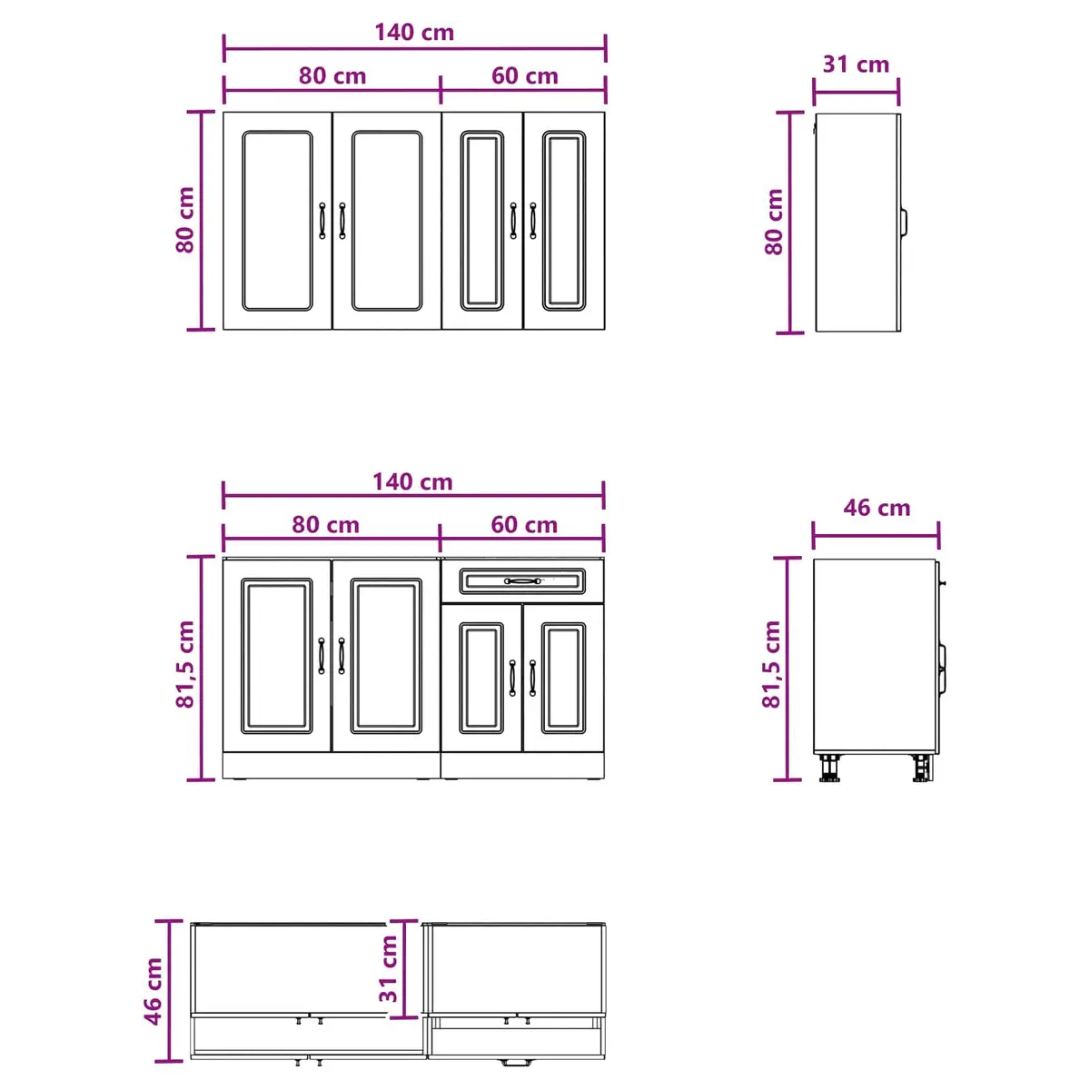 Kitchen Cabinet Unit White 4 Piece Engineered Wood