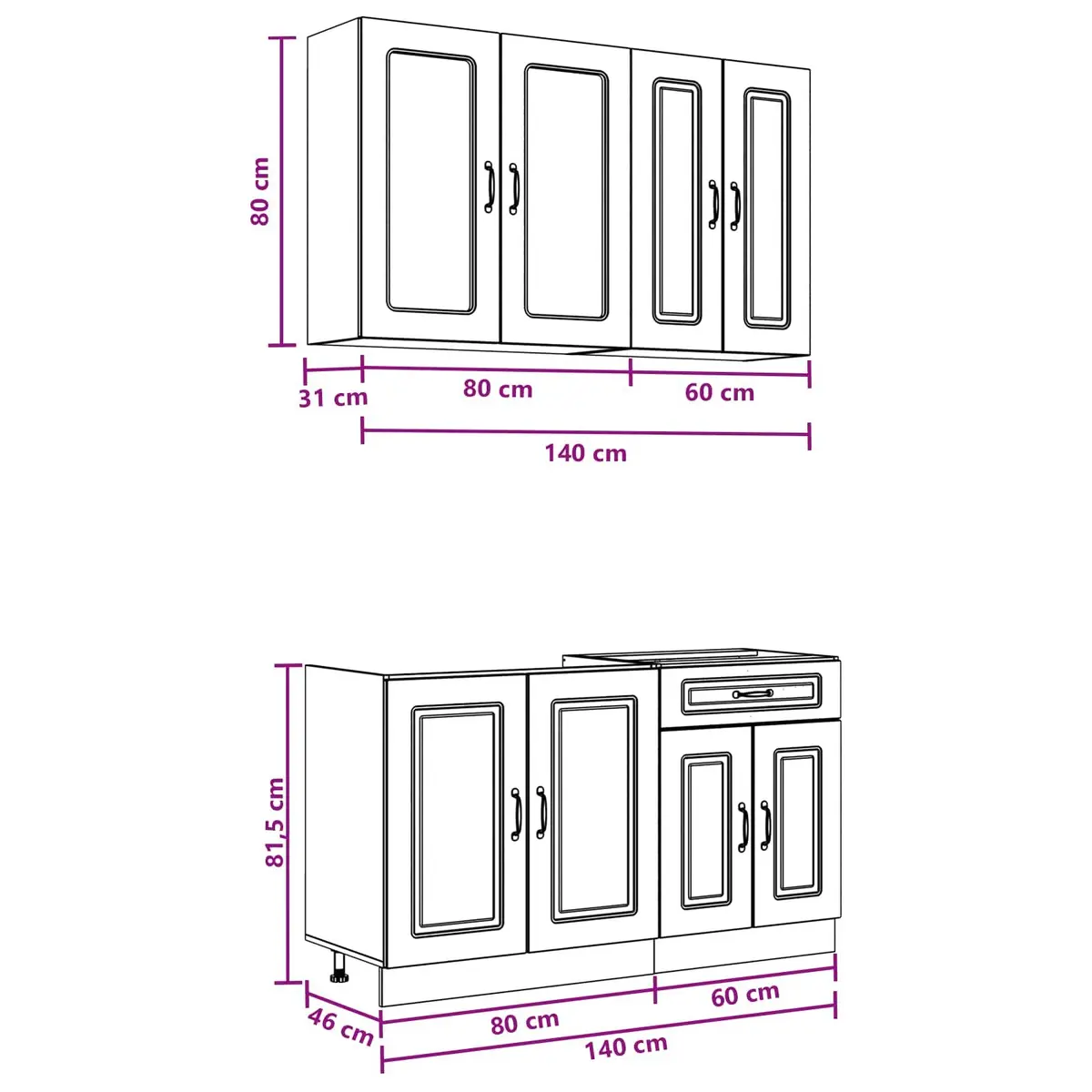 Kitchen Cabinet Unit White 4 Piece Engineered Wood