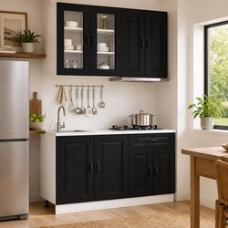 4-Piece Black Engineered Wood Kitchen Storage Unit