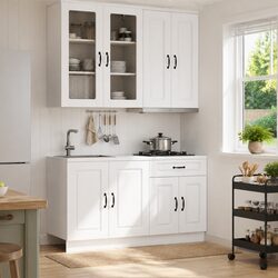 4-Piece White Engineered Wood Kitchen Cabinet Unit