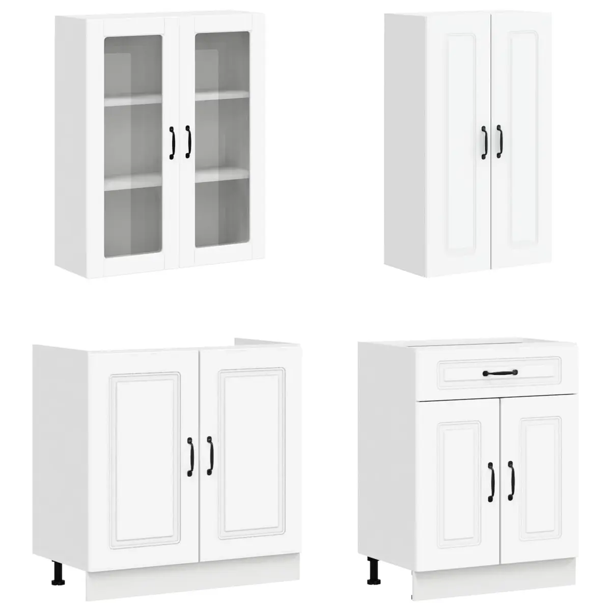 Kitchen Cabinet Unit White 4 Piece Engineered Wood Storage