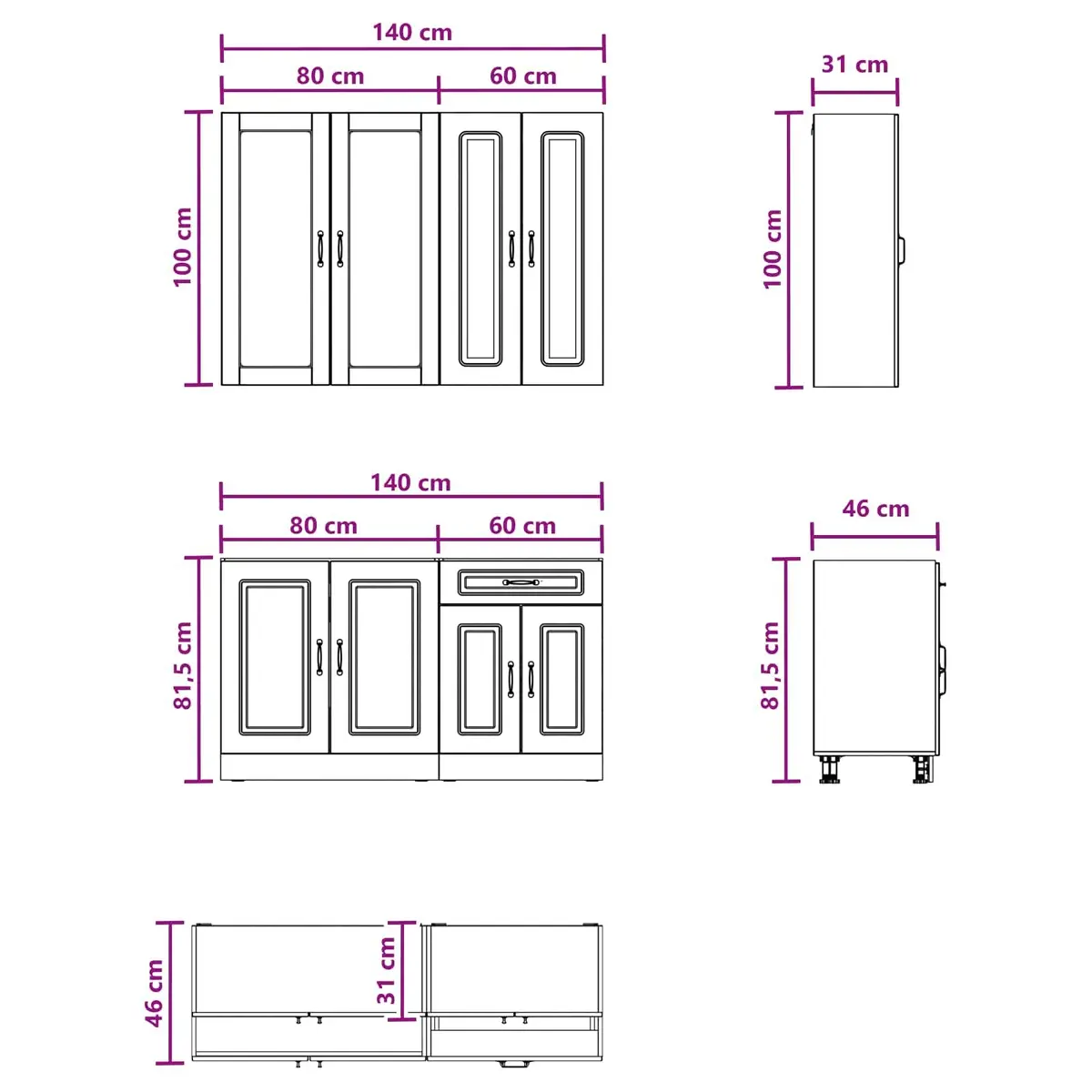 Kitchen Cabinet Unit White 4 Piece Engineered Wood Storage