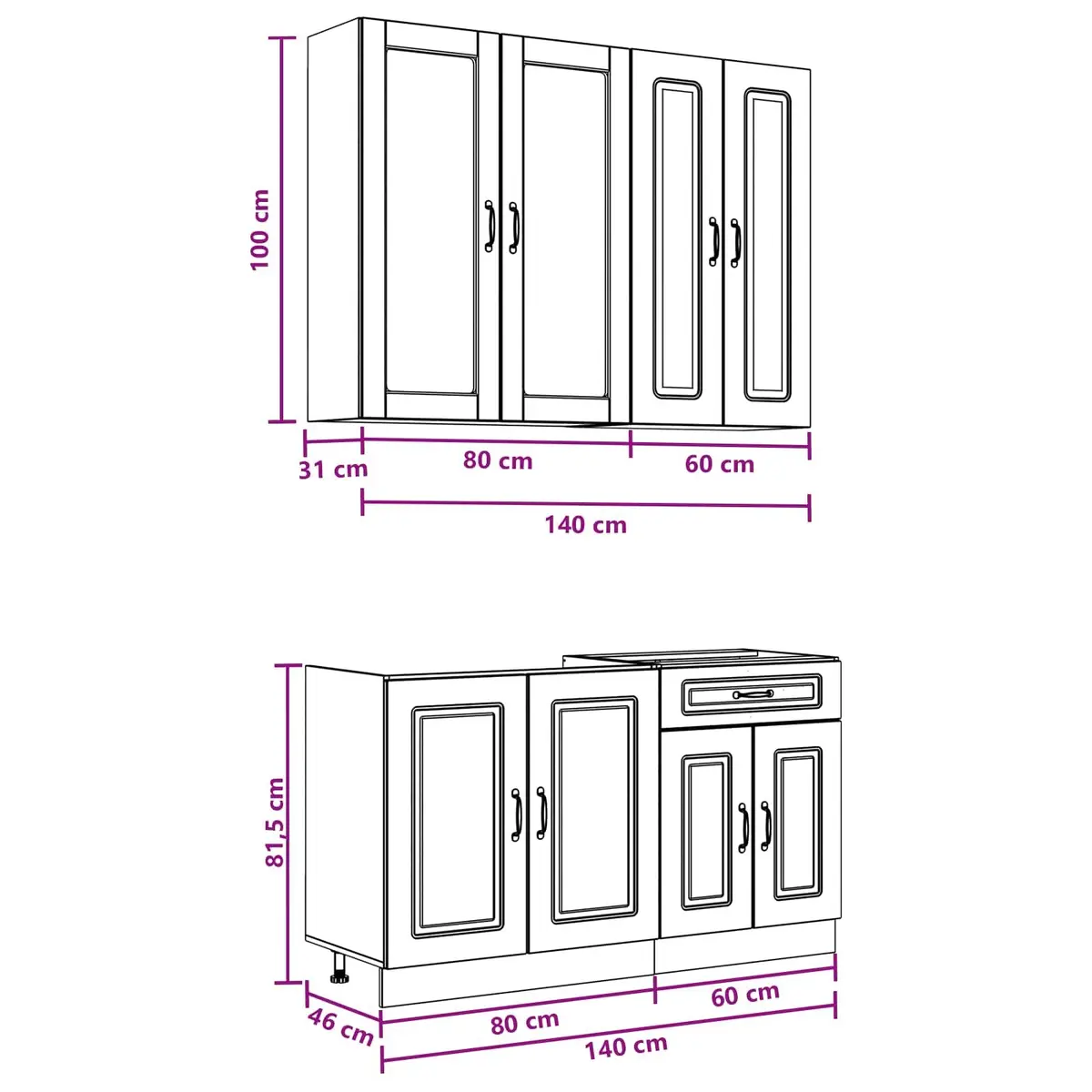 Kitchen Cabinet Unit White 4 Piece Engineered Wood Storage