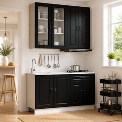 4-Piece Black Engineered Wood Kitchen Cabinet Unit