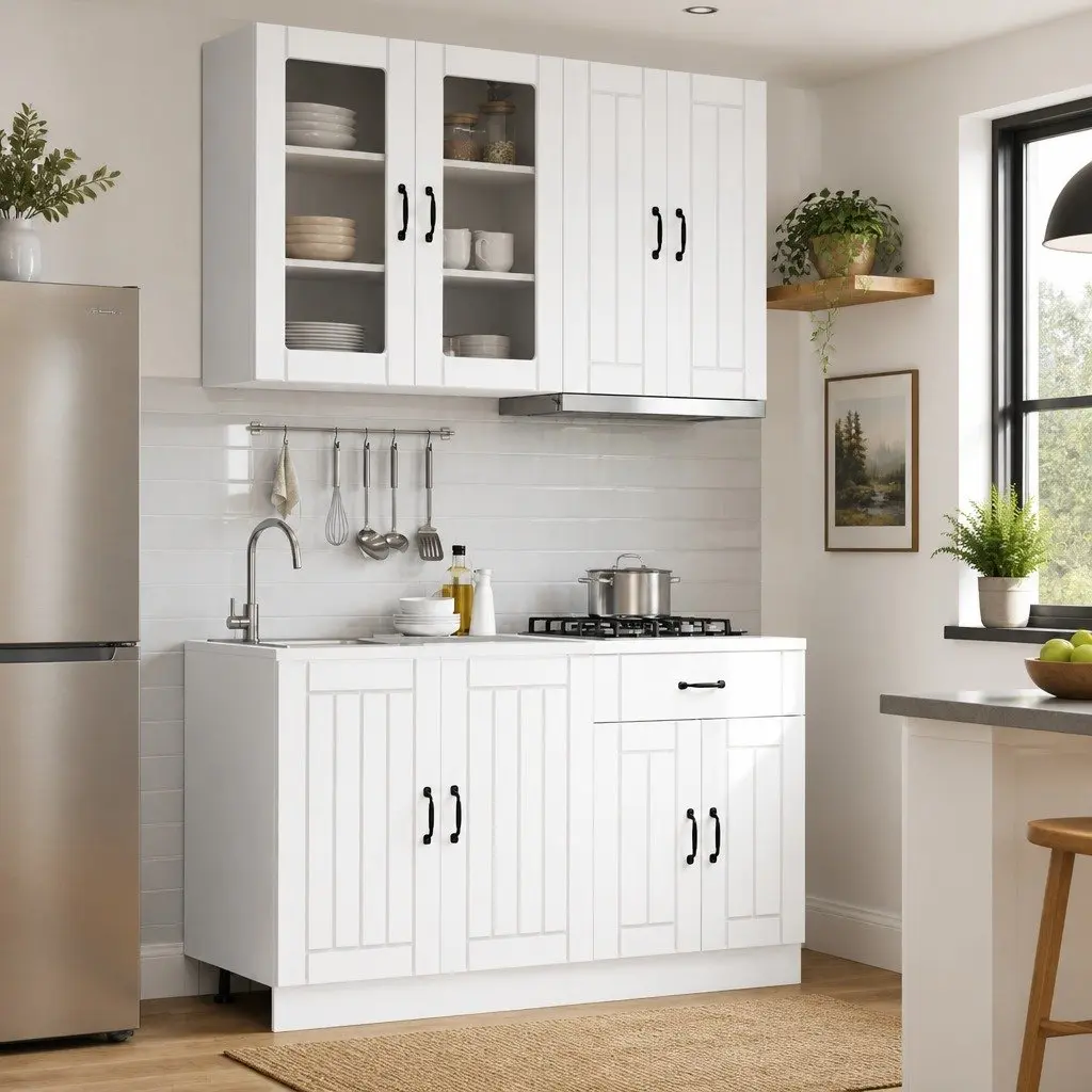 4 Piece Modern White Kitchen Cabinet Unit