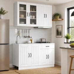 4 Piece Modern White Kitchen Cabinet Unit
