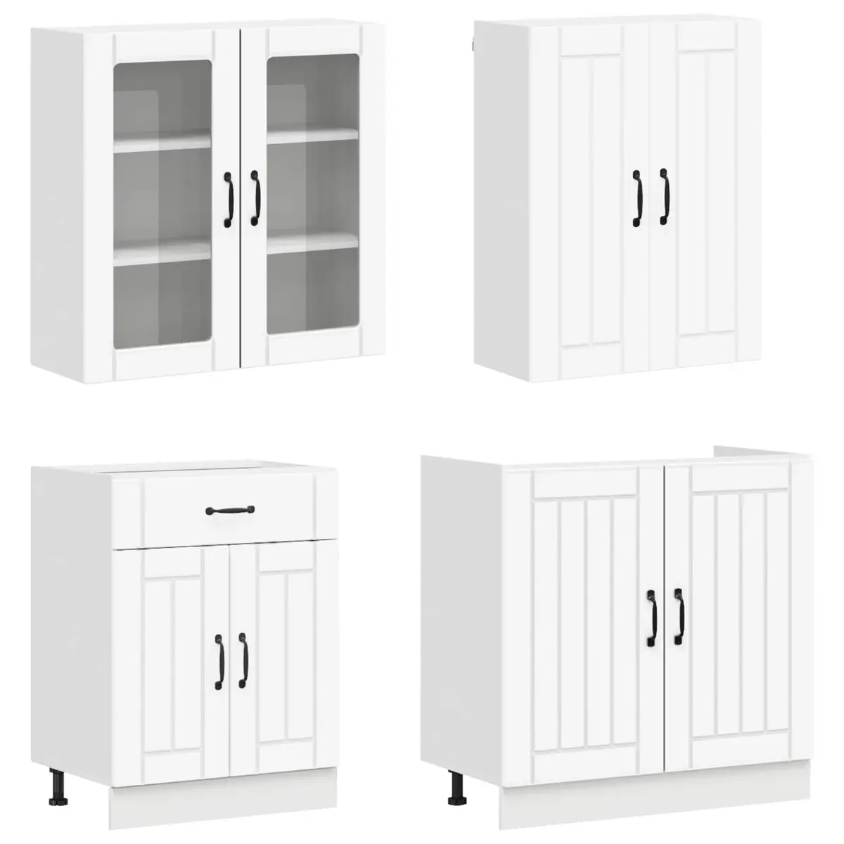 Kitchen Cabinet Unit 4 Piece Modern Storage Organizer White Engineered Wood