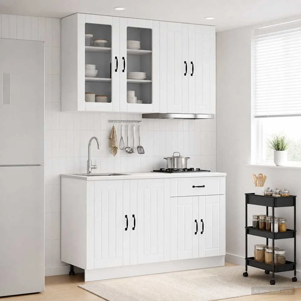 Kitchen Unit High Gloss White 4 Piece Engineered Wood Cabinet Storage Worktop