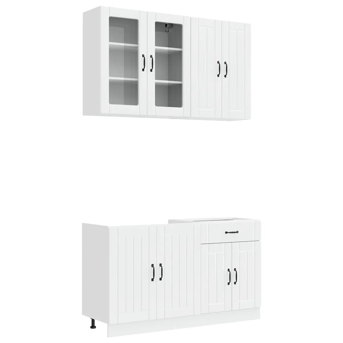 Kitchen Unit High Gloss White 4 Piece Engineered Wood Cabinet Storage Worktop