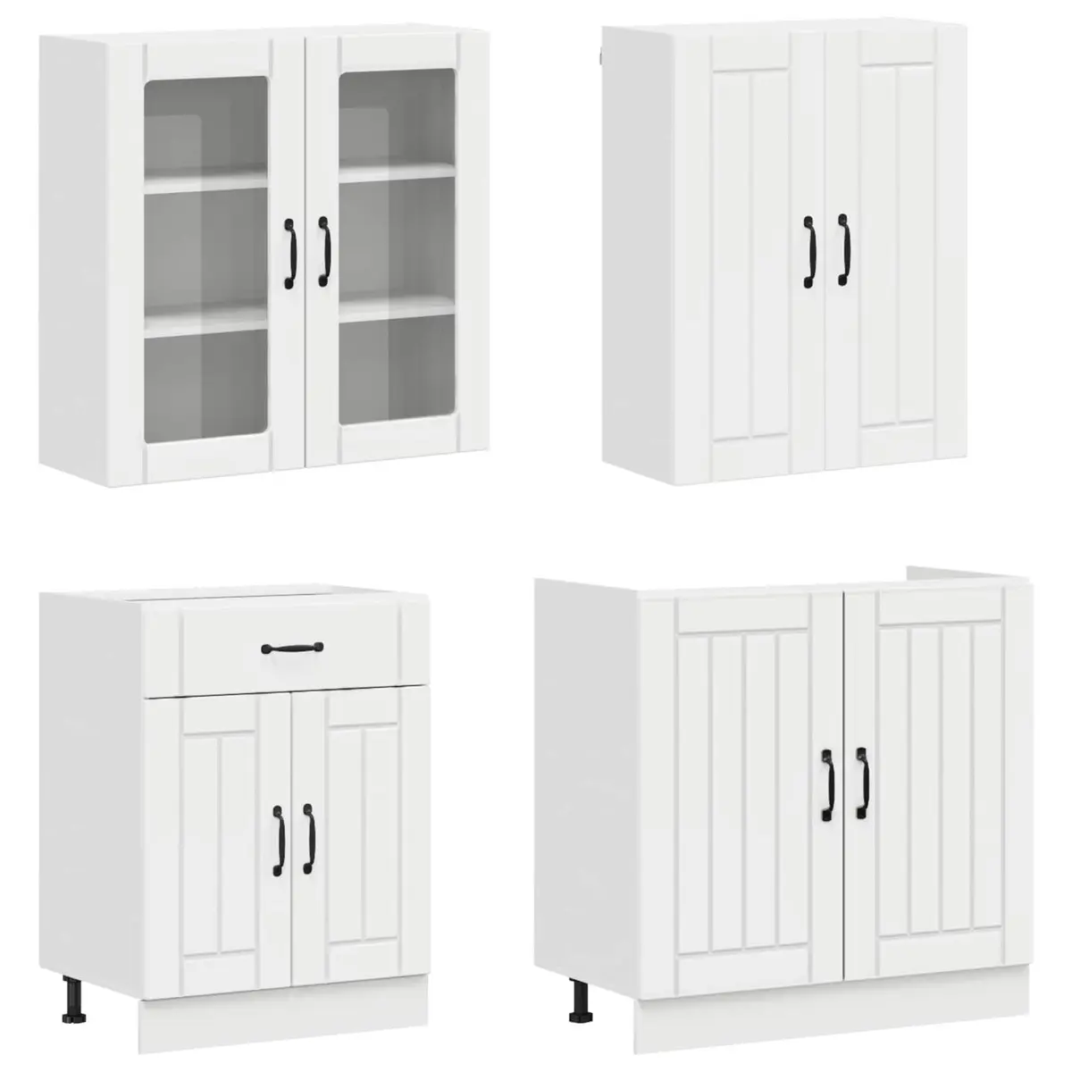 Kitchen Unit High Gloss White 4 Piece Engineered Wood Cabinet Storage Worktop
