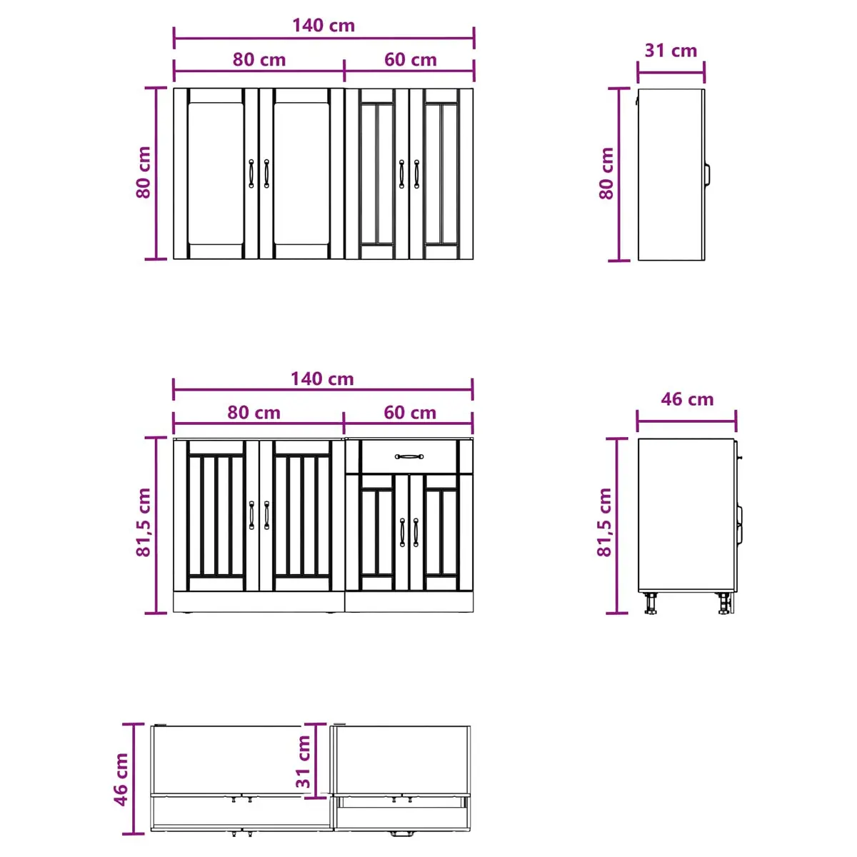 Kitchen Unit High Gloss White 4 Piece Engineered Wood Cabinet Storage Worktop