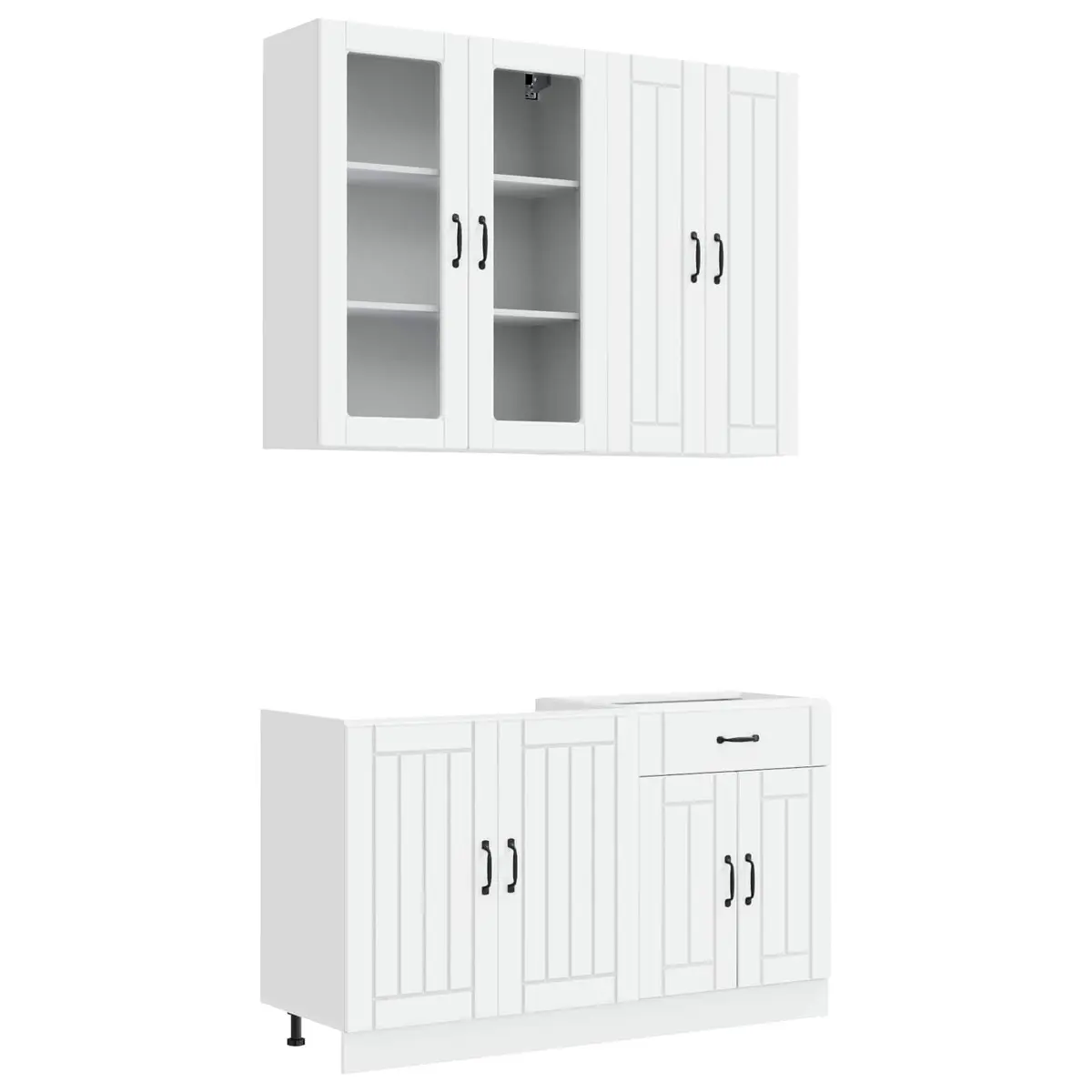 4 Piece Kitchen Cabinet White Engineered Wood Storage Unit LUCCA