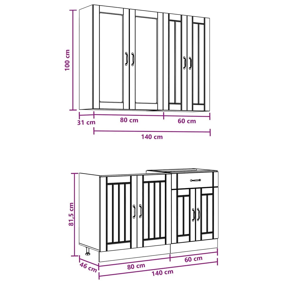 4 Piece Kitchen Cabinet White Engineered Wood Storage Unit LUCCA