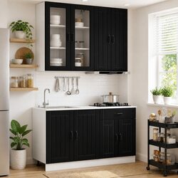 4 Piece Black Kitchen Cabinet Unit in Engineered Wood