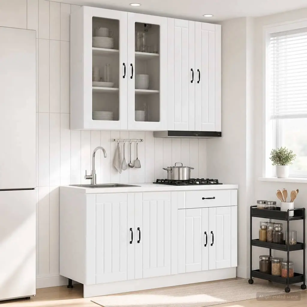 Kitchen Unit 4 Piece High Gloss White Engineered Wood Cabinet Storage Worktop