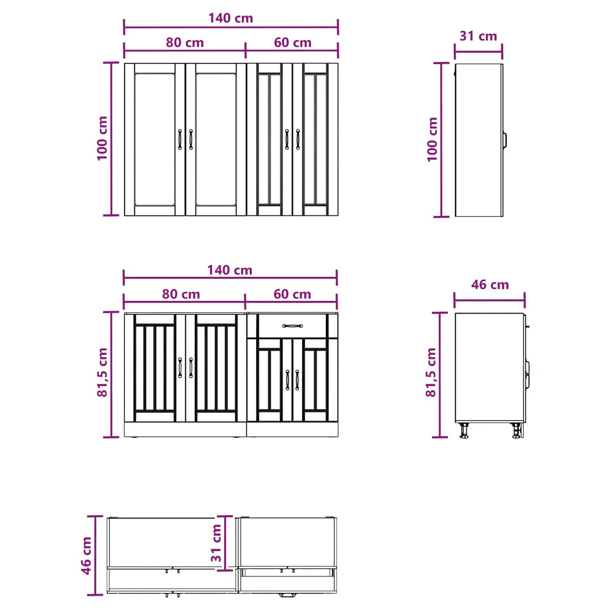 Kitchen Unit 4 Piece High Gloss White Engineered Wood Cabinet Storage Worktop
