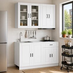 4-Piece White Engineered Wood Kitchen Storage Unit