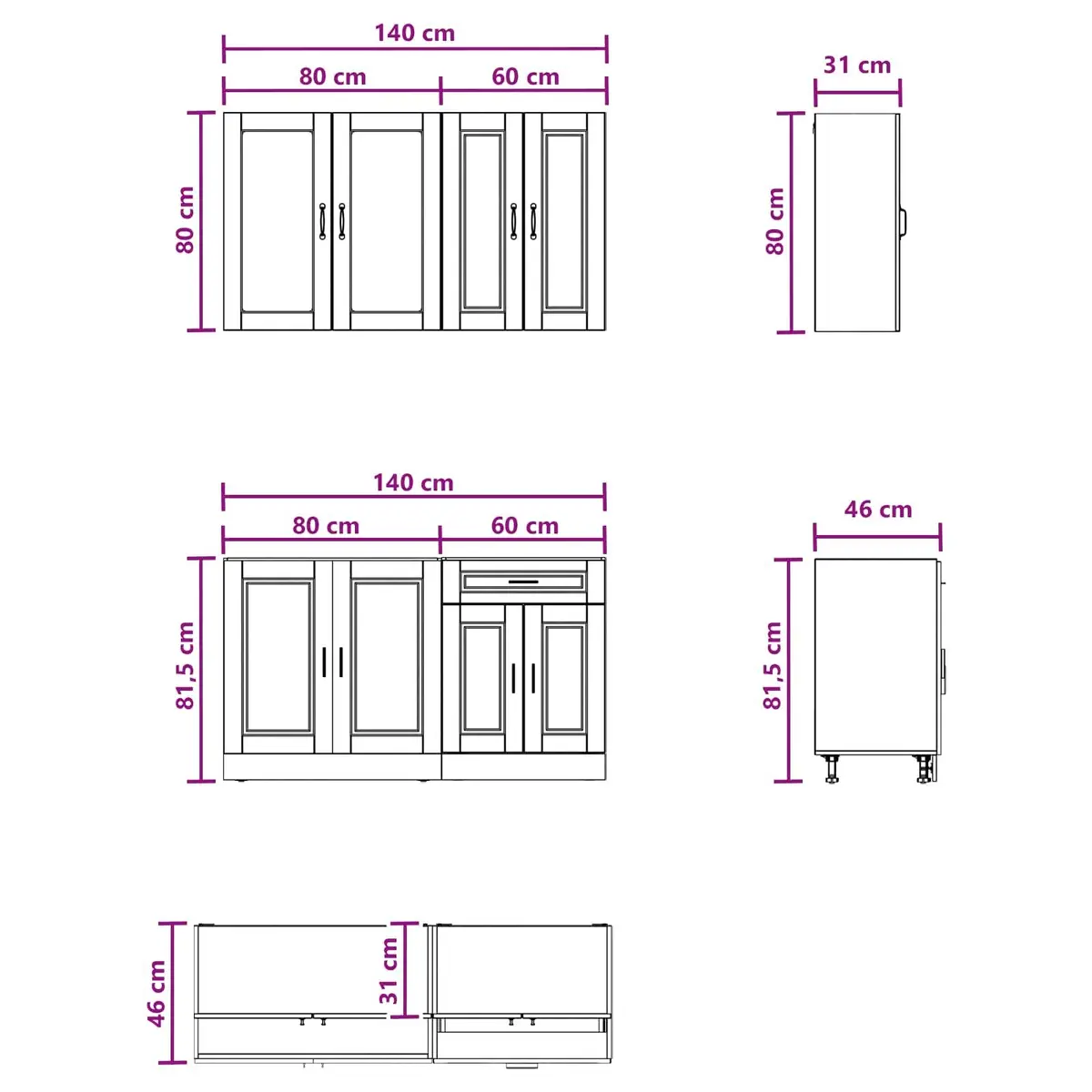 Kitchen Unit White Engineered Wood 4 Pcs Storage Organization
