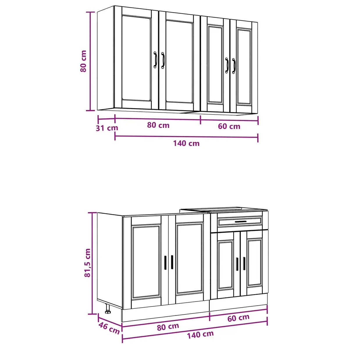 Kitchen Unit White Engineered Wood 4 Pcs Storage Organization