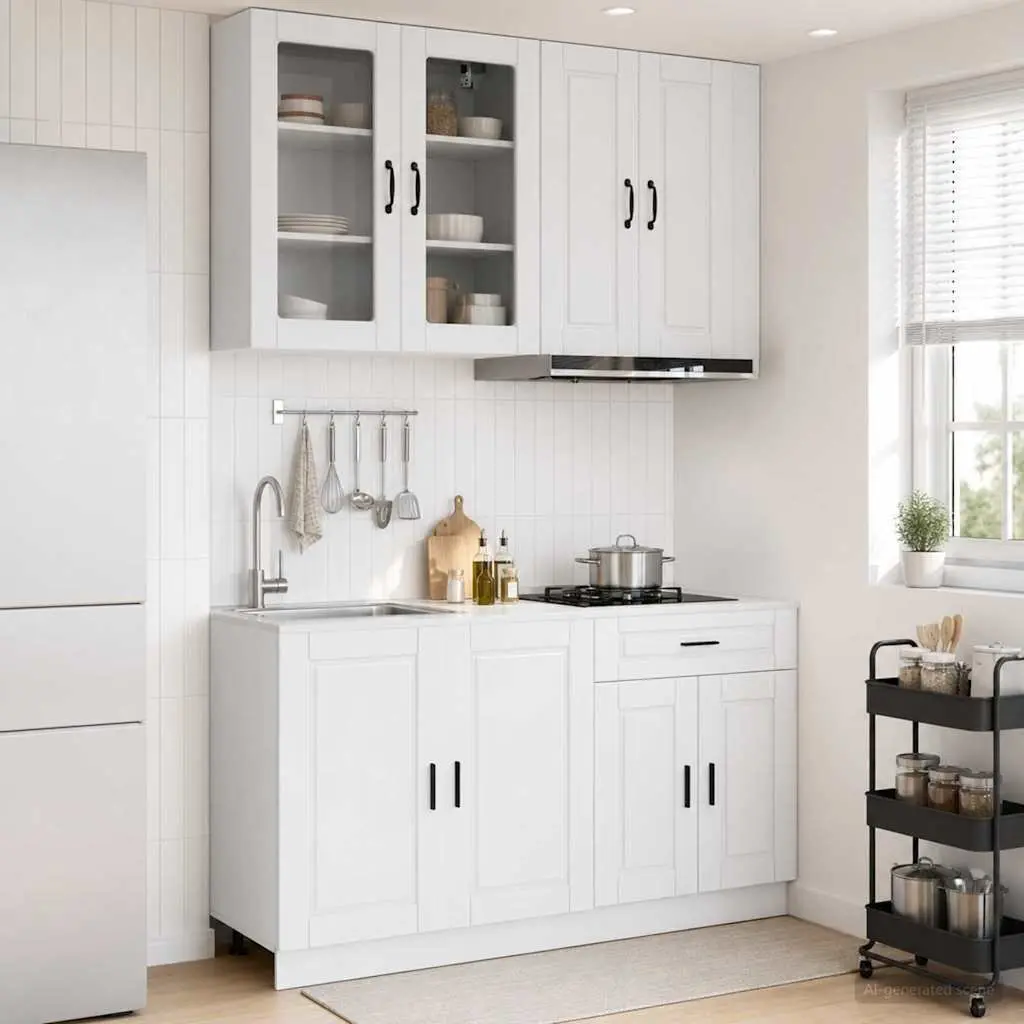 Kitchen Unit High Gloss White 4 Piece Storage Cabinet Engineered Wood Modern