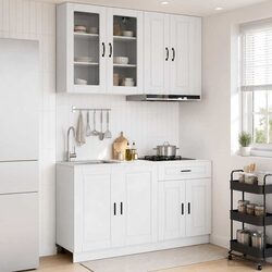 Kitchen Unit 4 Piece High Gloss White Storage Cabinet Engineered Wood Modern