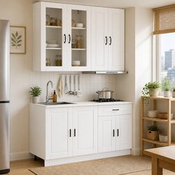 4-Piece White Kitchen Cabinet Unit with Adjustable Feet