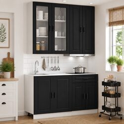 4-Piece Black Kitchen Storage Cabinet Set