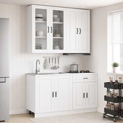 Kitchen Unit 4 Piece High Gloss White Storage Cabinet Engineered Wood