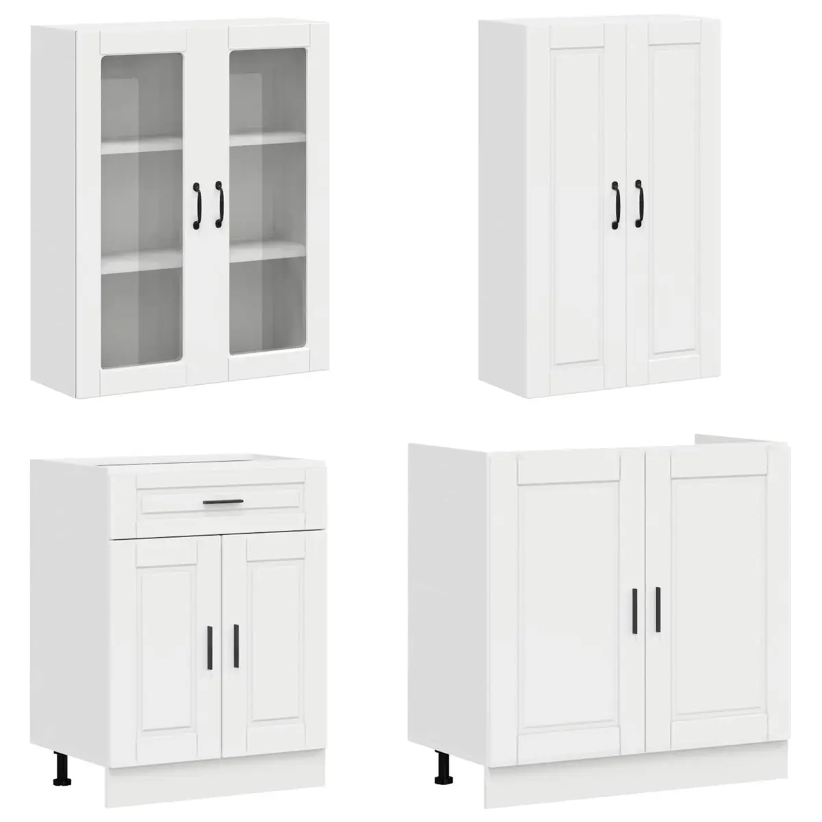 Kitchen Unit High Gloss White 4 Piece Engineered Wood Storage Cabinet