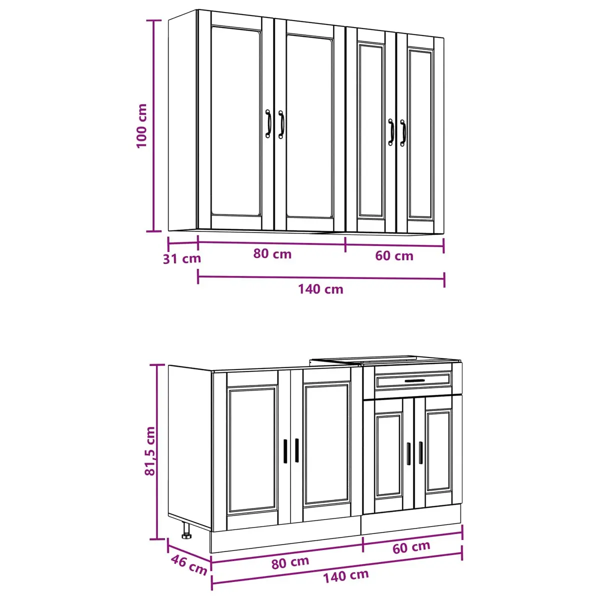Kitchen Unit High Gloss White 4 Piece Engineered Wood Storage Cabinet