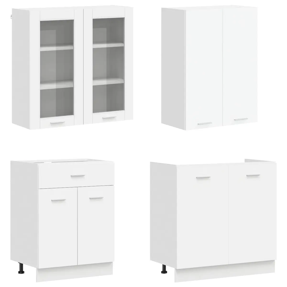 Kitchen Unit White 4 Piece Engineered Wood Storage Cabinet Organizer