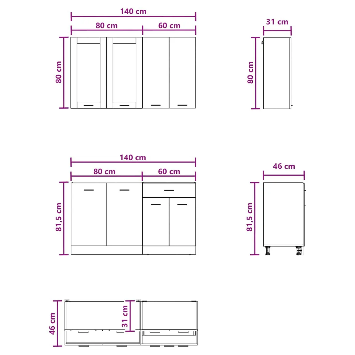 Kitchen Unit White 4 Piece Engineered Wood Storage Cabinet Organizer