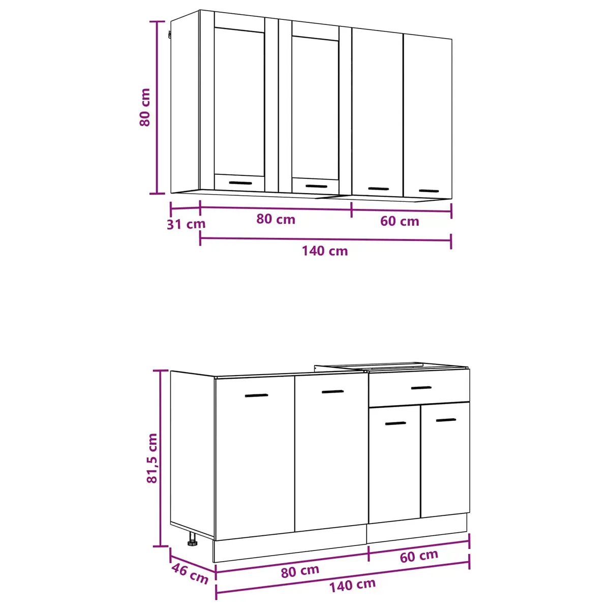 Kitchen Unit White 4 Piece Engineered Wood Storage Cabinet Organizer