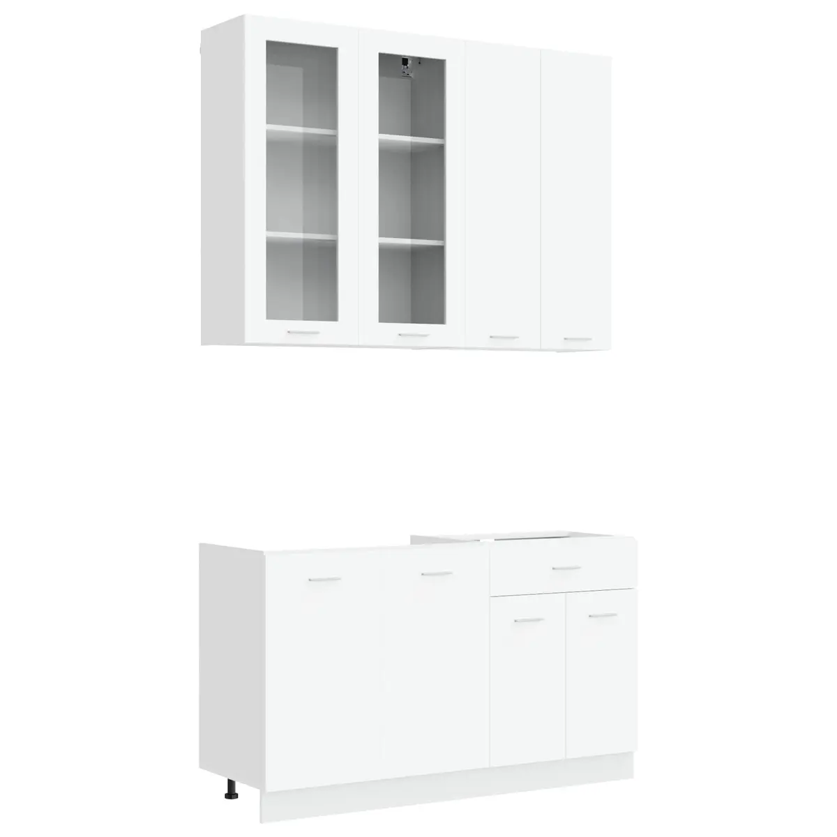 Kitchen Unit White 4 Piece Engineered Wood Storage Cabinet Set