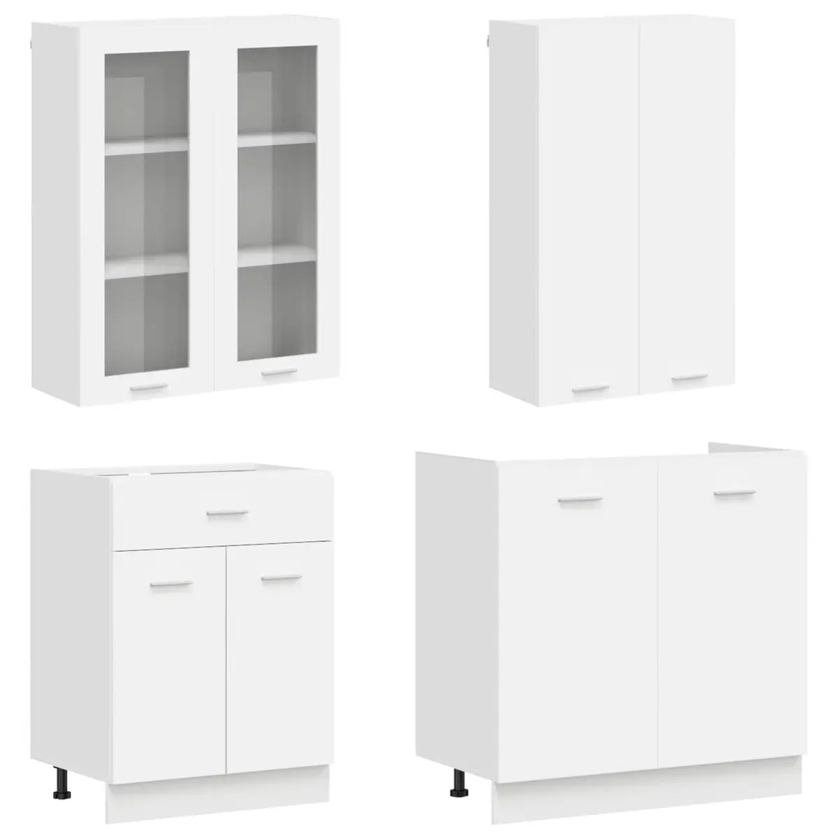Kitchen Unit White 4 Piece Engineered Wood Storage Cabinet Set